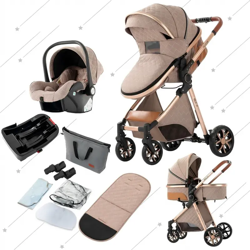4-in-1 Convertible Baby Stroller with Car Seat Base and Bassinet Mode  Travel System, Portable Lightweight Folding Stroller with Adjustable Canopy  and Smooth Wheels, Mom Approved Stroller for Outdoor Walks Travel Shopping,  Luxury