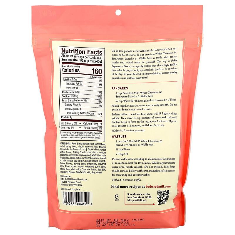 Bob's Red Mill White Chocolate & Strawberry Pancake & Waffle Mix, 20 oz (567 g)