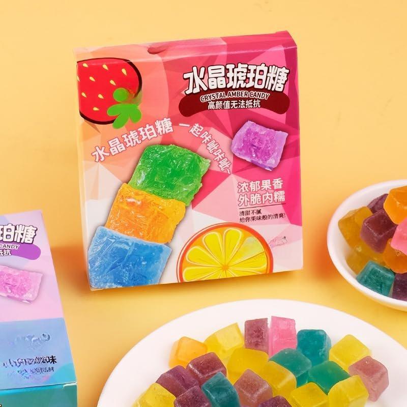 Gem Crystal Amber Candy - Multifruit Flavors, Stunning Appearance, Irresistible Crispy-Chewy Texture (32G)