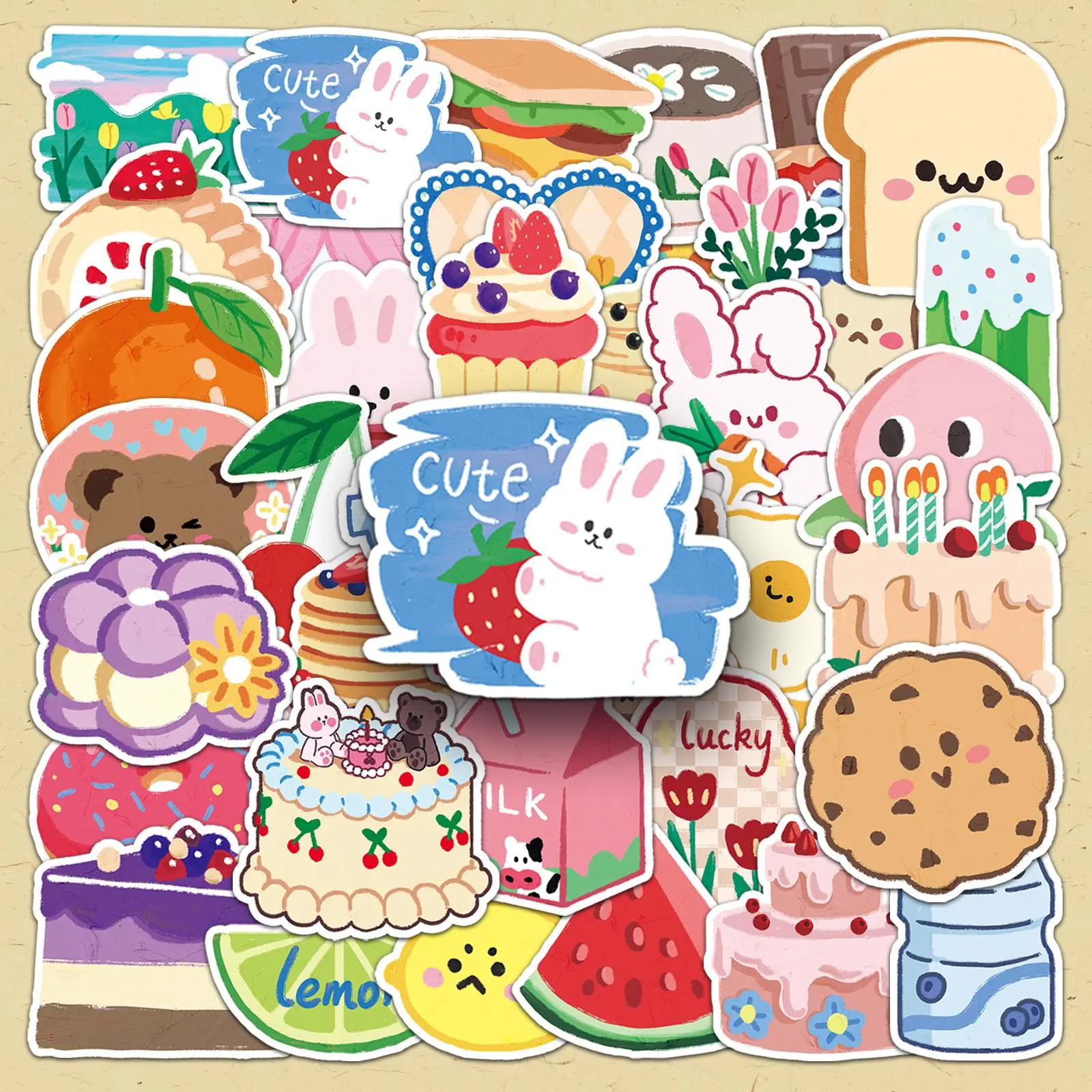 Cartoon Rabbit Pattern Sticker, Bunny Stickers, 50pcs/set Cute Cartoon Sticker, DIY Decorative Sticker for Phone Case, Computer, Guitar, Bag, Water Cup, Scrapbook
