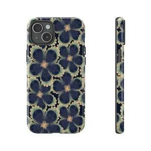 Midnight Blue Floral Tough Case – Retro-Inspired Artistic Flower Print Cover Phone Case for Samsung and iPhone 17, 16, 15, 14, 13, 12, 11 Pro Max, X, XR, XS Max, 8, And 7 Plus Compatible with Samsung Galaxy S25