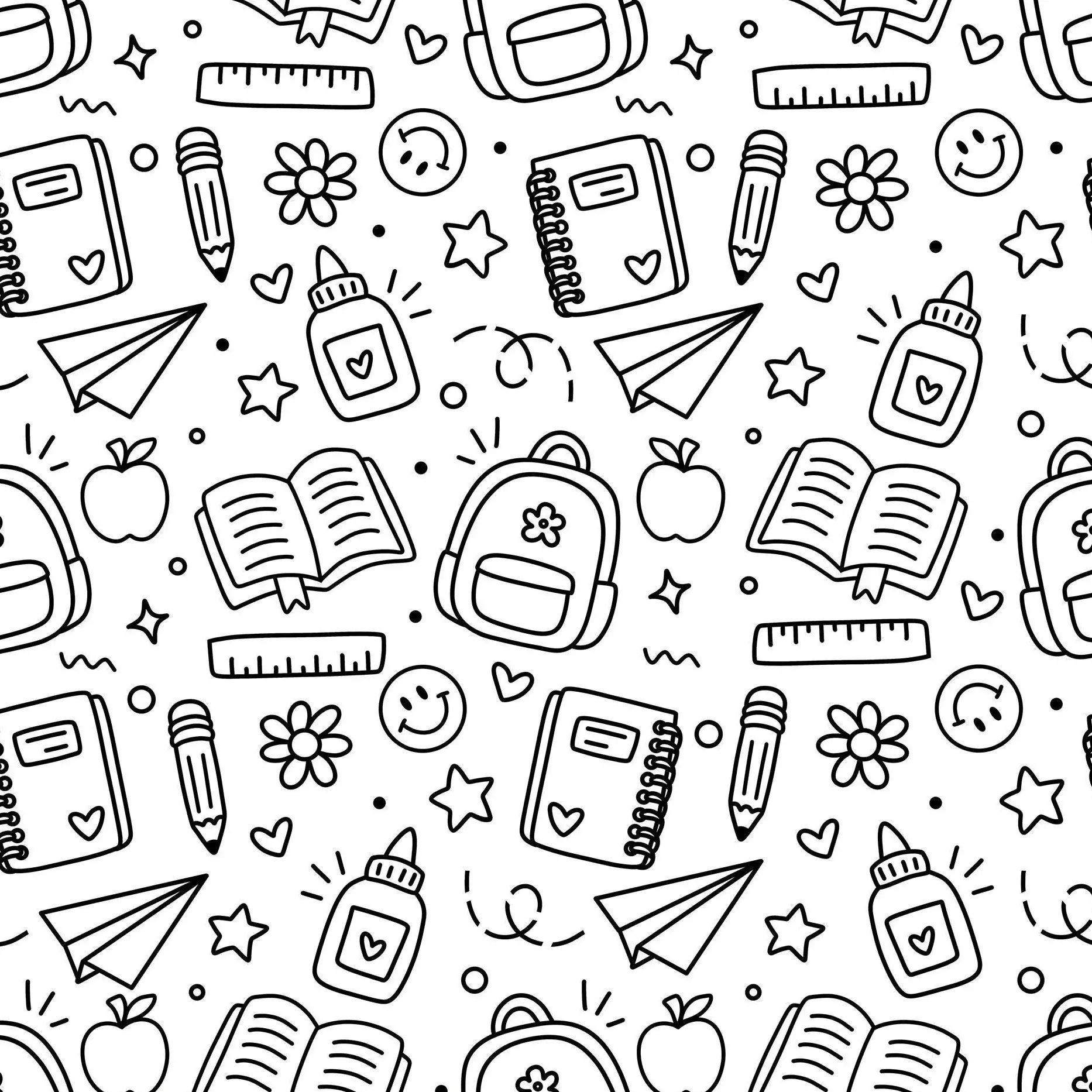 Back to School Doodle Seamless Pattern, notebook wrapping paper, book wrapping paper, gift wrapping paper