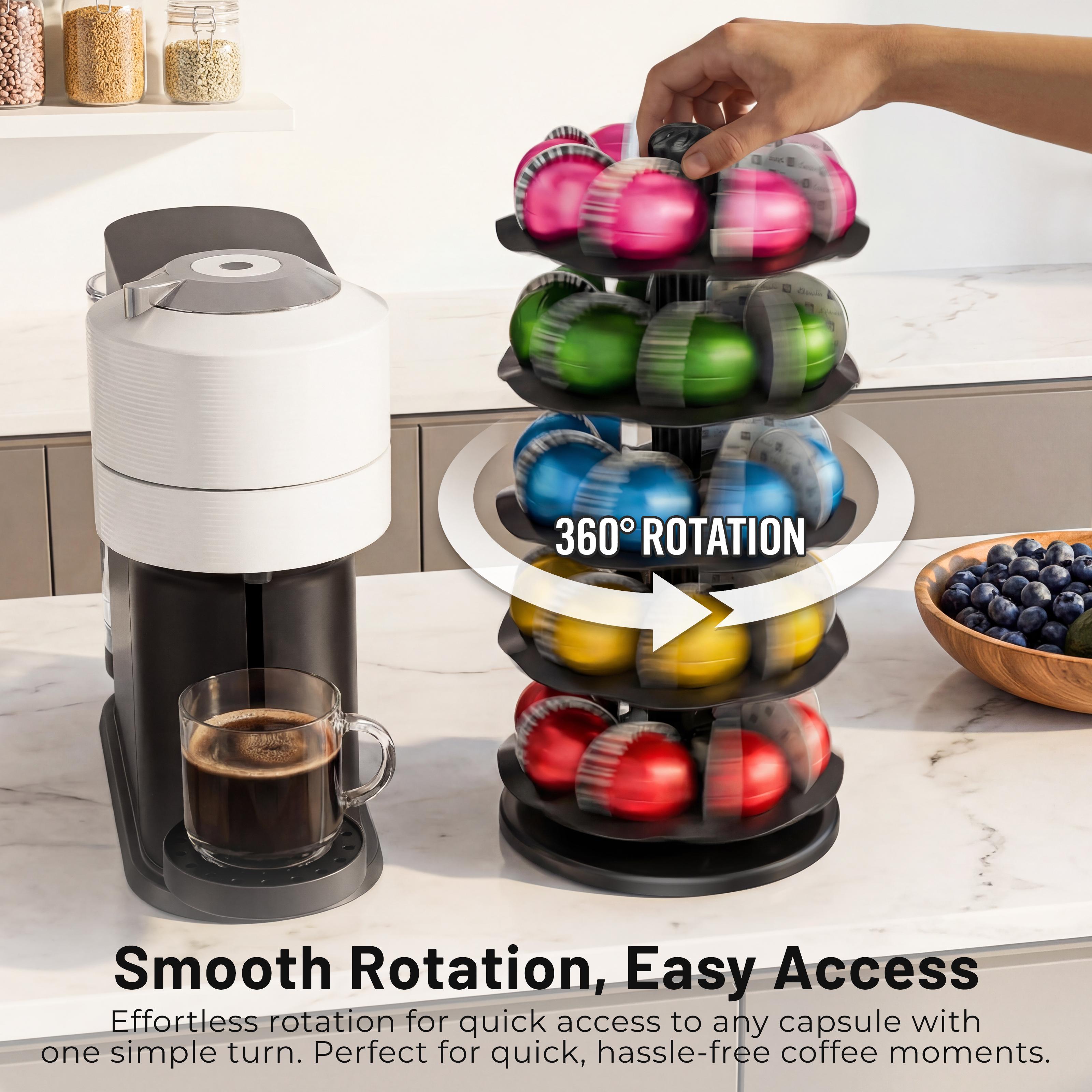 EVERIE Spinning Coffee Pod Carousel for Nespresso Vertuo Holds 40 Capsules Space-Saving Rotary Holder for Coffee Bar & Kitchen Countertop Black Sturdy Base Easy Access Design