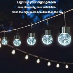 2/4 solar crack glass ball outdoor garden path lights, home garden lighting fixtures, landscape decorative lights, festive atmosphere lights, spherical lanterns, fence, balcony, and path decorations. Perfect for garden lawns and sidewalks decoration.