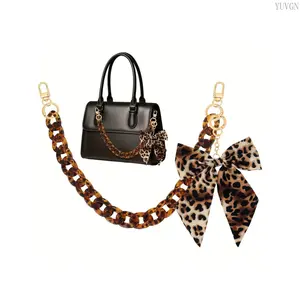 Women’s 17.5-Inch Leopard Print Bag Chain Strap, Tortoiseshell Acrylic Construction with Bow Pendant Keychains, Detachable Easy-Install Premium Accessory for Handbags, Totes summerwins