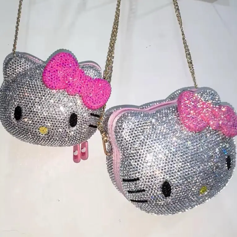 Crystal Kitty Bow Mini Crossbody Bag - Cute Y2K Rhinestone Accent Purse for Women