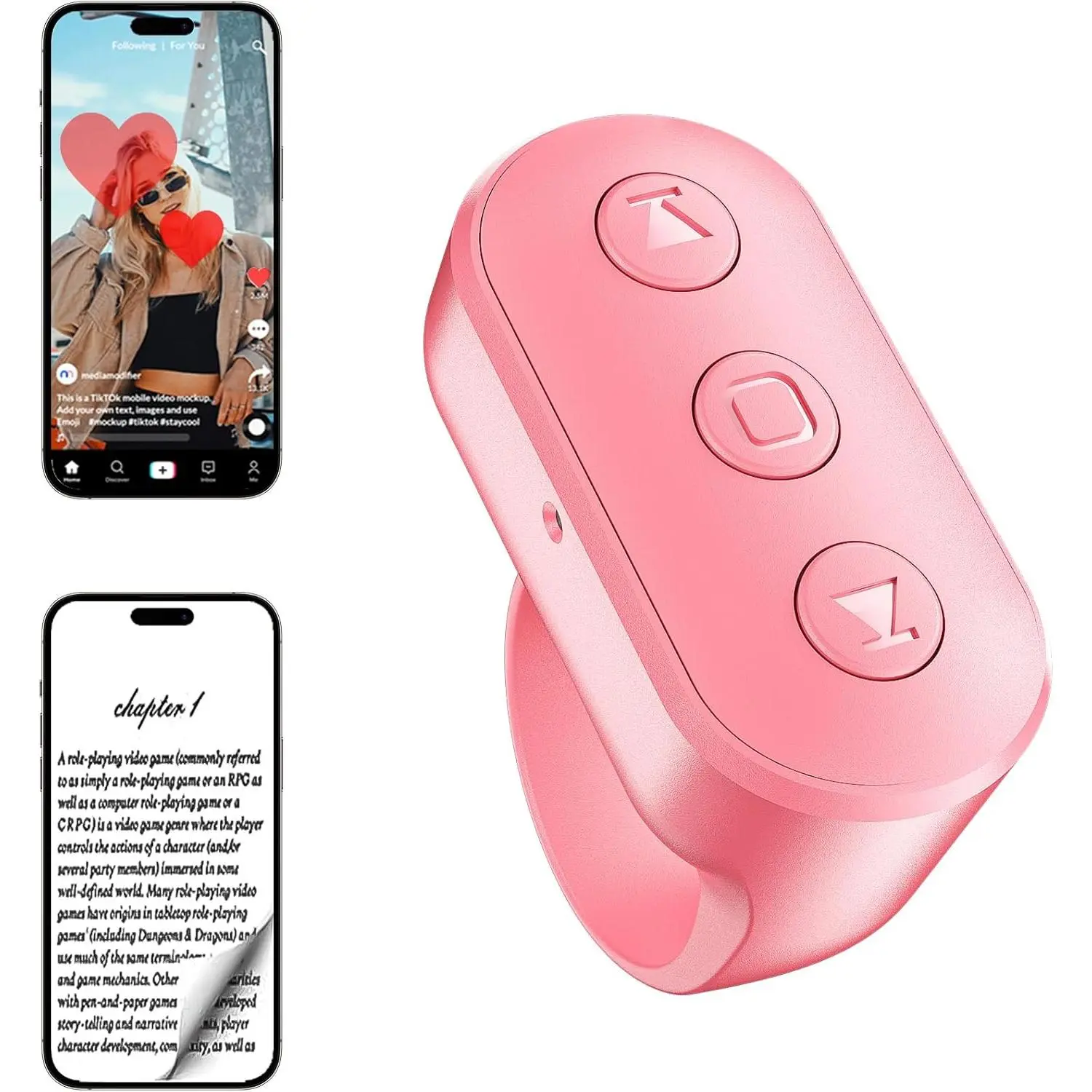 P-RDC014   Phone Scrolling Ring for iPhone, Landscape/Portrait Screens Shorts Video Fingertip Wireless Remote Control for TikTok, Instagram, YouTube, Scroller Ring Page Turner Compatible with iPad/Tablet/Android
