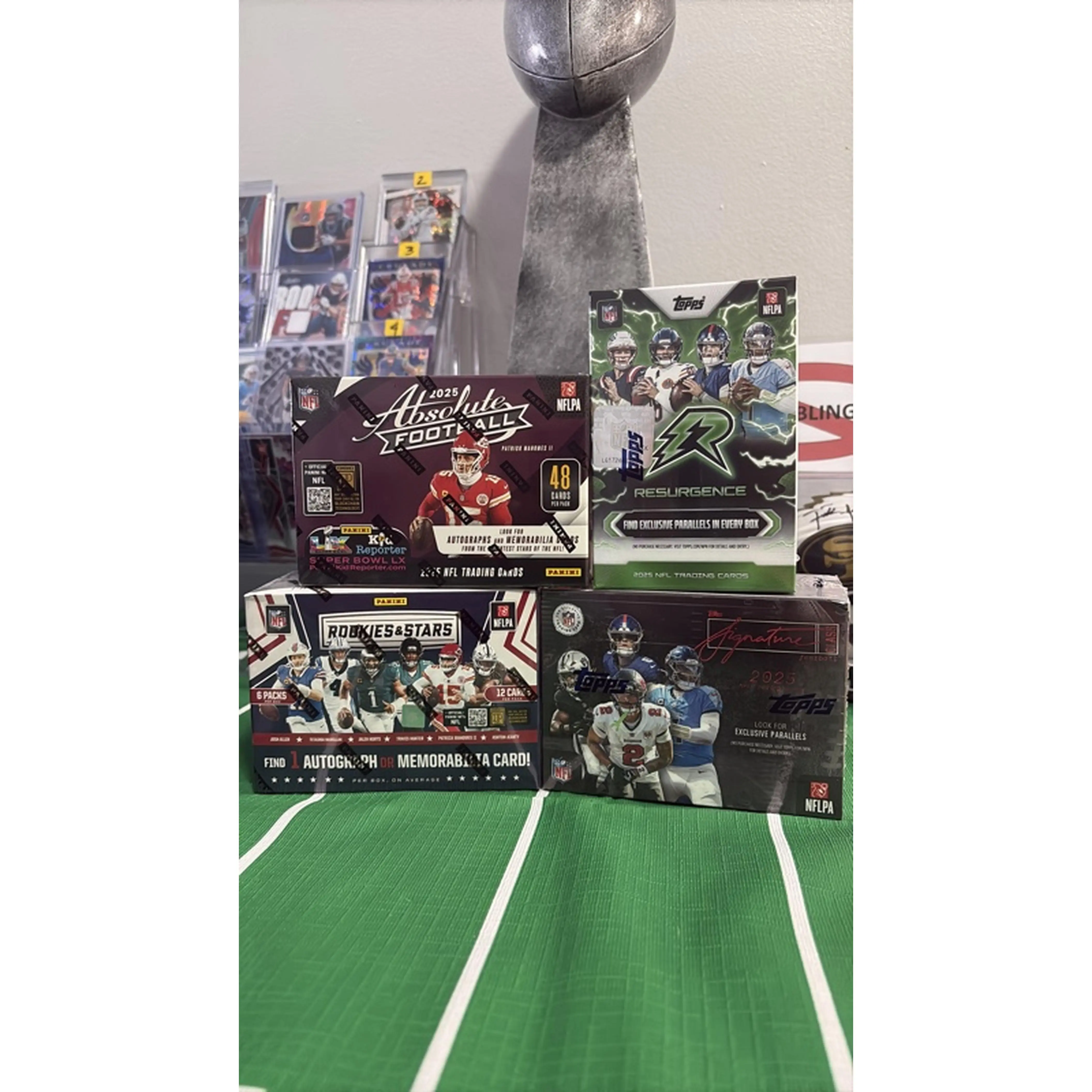 Topps & Panini 4 Blasters Mixed NFL Trading Cards - Absolute Football, Rookies Stars, Signature Class & Resurgence