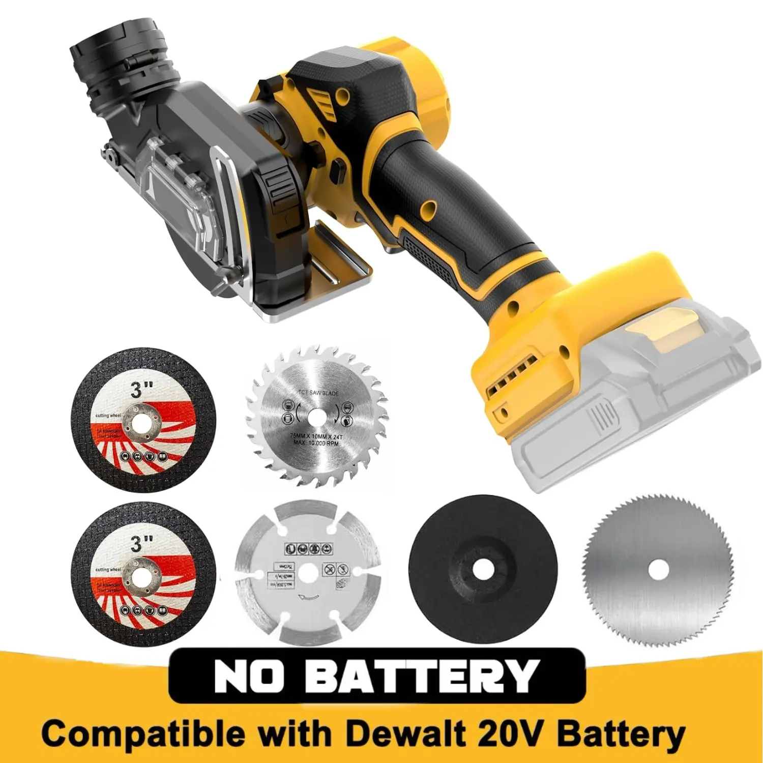 GRIONE Cordless Cut Off Tool Compatible With DeWalt 20V MAX Battery Compact Saw Brushless with Blades,19,000RPM 3" Mini Circular Saw Brushless for Metal/Wood/Tile/Plastic Cutting(NO Battery)