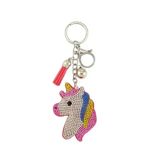 Women's Sparkling Acrylic Rhinestone Unicorn Shaped Keychain - 6.5in Fashion Accessory with Tassel Charm, Everyday Use Costume Jewelry Keychains, Unicorn Shaped Keychains