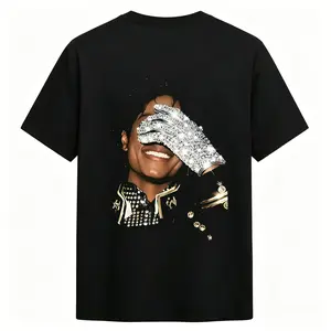 Unisex Michael Jackson Sparkling Glove Portrait Graphic T-Shirt King of Pop Vintage Tribute Tee Casual Cotton Shirt for MJ Fans 80s 90s Music Lovers Streetwear Enthusiasts Premium Cotton Comfort Style Everyday Wear