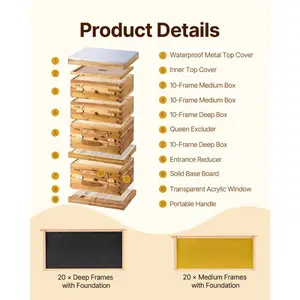 VEVOR Bee Hive 30 Frame Bee Hives Starter Kit, Beeswax Coated Fir Wood, 2 Deep+ 1 Medium Bee Boxes Langstroth Beehive Kit, Transparent Acrylic Windows with Foundations for Beginners Pro BeekeepersVEVOR Super Brand Day