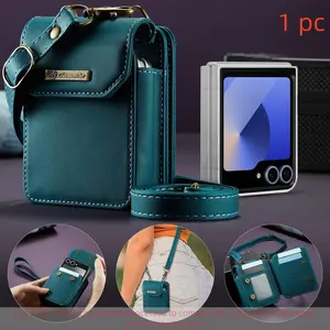 Foldable Cellphone Case Cover for Samsung Zflip & Motorola, 5 Card Slots + RFID Blocking, Adjustable Shoulder Strap, Short Lanyard Included