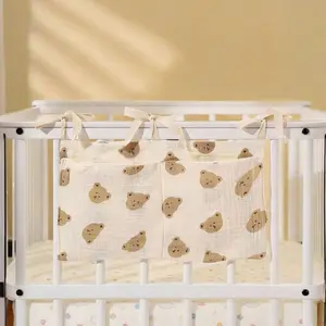 Baby Bedside Storage Hanging Bag, Dual Pocket Organizer, Diaper Holder, Stroller Hook, Multi-Purpose Bed Rail Storage Pouch