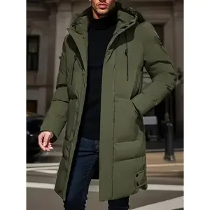 Men's Casual Hooded Jacket, 100% Polyester Fiber, Solid Color, Regular Fit, Non-Stretch Fabric, Zipper Detail, Woven, Warm Winter Coat Menswear Tops western wear men Beige Long Sleeve