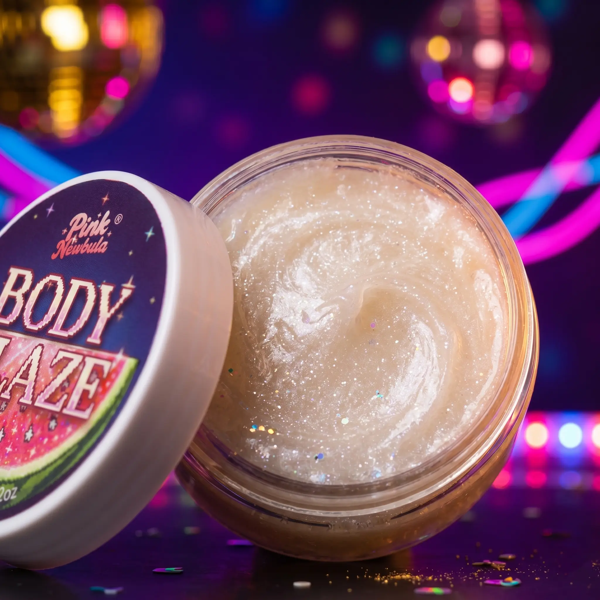 Summer Body Glow – PinkNewbula Watermelon Body Glaze with Double Shimmer, Lightweight Hydrating Highlighter for Glowy Skin, Refreshing Fruit Scented Body Care (57g)