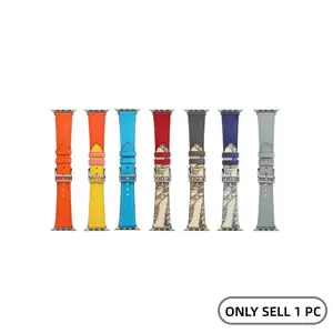 Hand-Stitched Leather Strap for Apple Watch, PU Material, Fits Iwatch 38-49mm, Random Color, Durable & Stylish Accessory