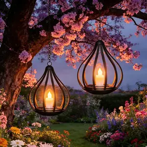 Solar Garden Lights Outdoor,Metal Solar Water Drop Shape Candle Lantern 2026 New Design with Flickering Effect & Reflective Patterns, IP65 Waterproof, 20.5 CM × 15.5CM,Outdoor Solar Powered Lights for Garden, Patio, Pathway