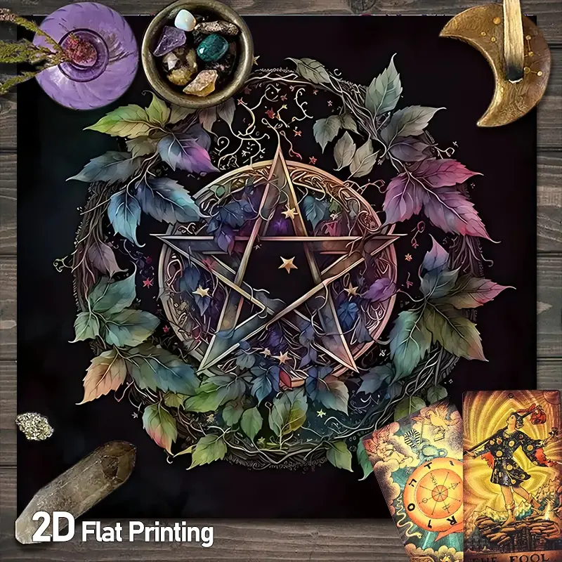 Mystic Pentagram Altar Cloth Gothic Tarot Card Tablecloth Ivy Wreath Design Gaming Tablecloth Reading Cards Pendulum Mat Divination Cloth Durable Polyester Material Protective Card Surface Portable Witchcraft Astrology Versatile Divination Tool