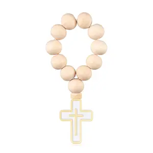 LIVOA 10/20Pcs Mini Wooden Rosary Christening Guest Favors Catholic Baptism First Communion Confirmation Keepsake Gifts Bulk Religious Party Favors for Guests Lightweight Beige Decor Ornaments