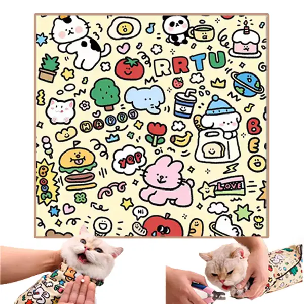 Supetspaw Reusable Cat Grooming Wrap – Washable Anti-Scratch Restraint Bag for Stress-Free Nail Clipping, Face Cleaning, Medication ， Multifunctional