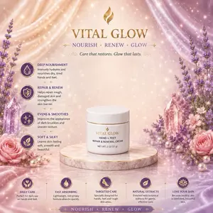 Vital Glow Hand & Feet Repair & Renewal Cream 2 oz for Dry Rough Skin Texture Improvement