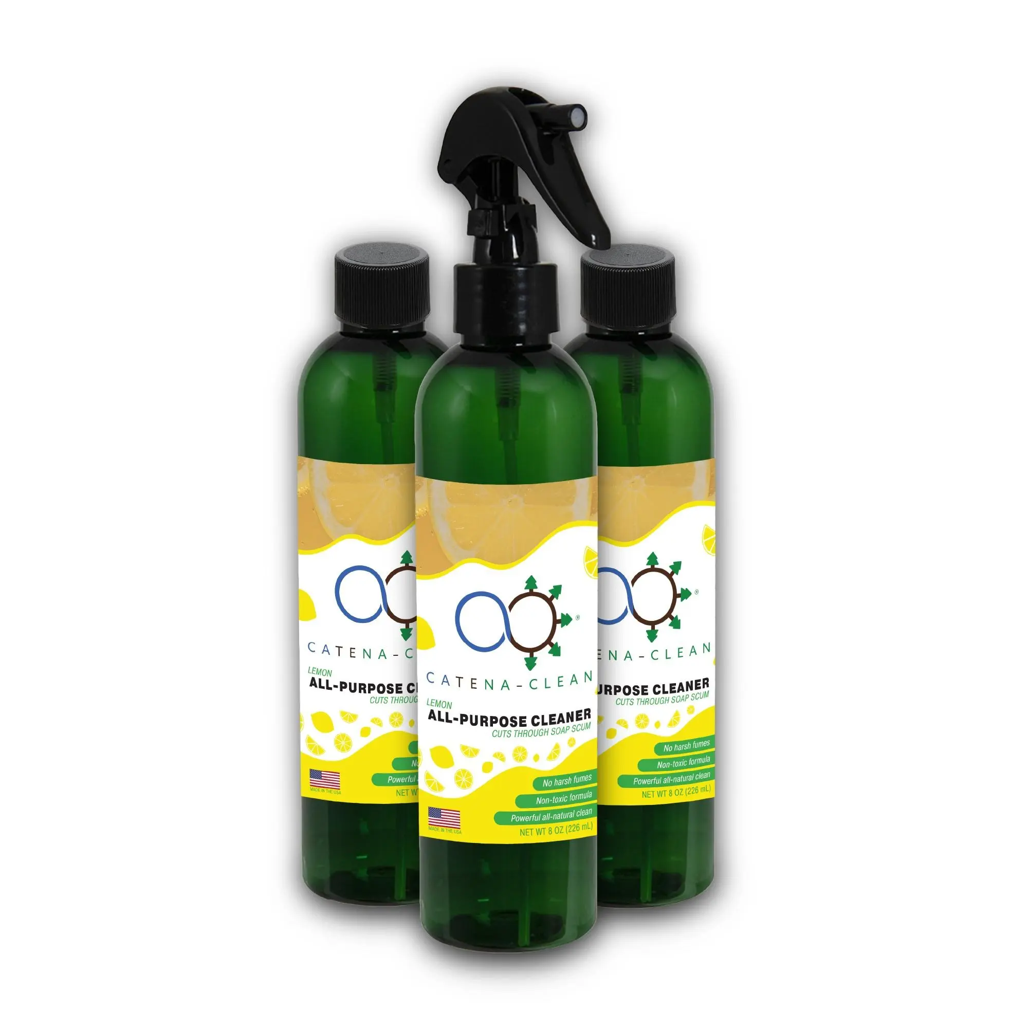 Goodbye Grime, Hello Lemon Fresh! All-Natural, Lemon Bathroom Cleaner Spray for Spotless Toilets, Showers, & Glass! 8oz |Pack of 3| Catena-Clean