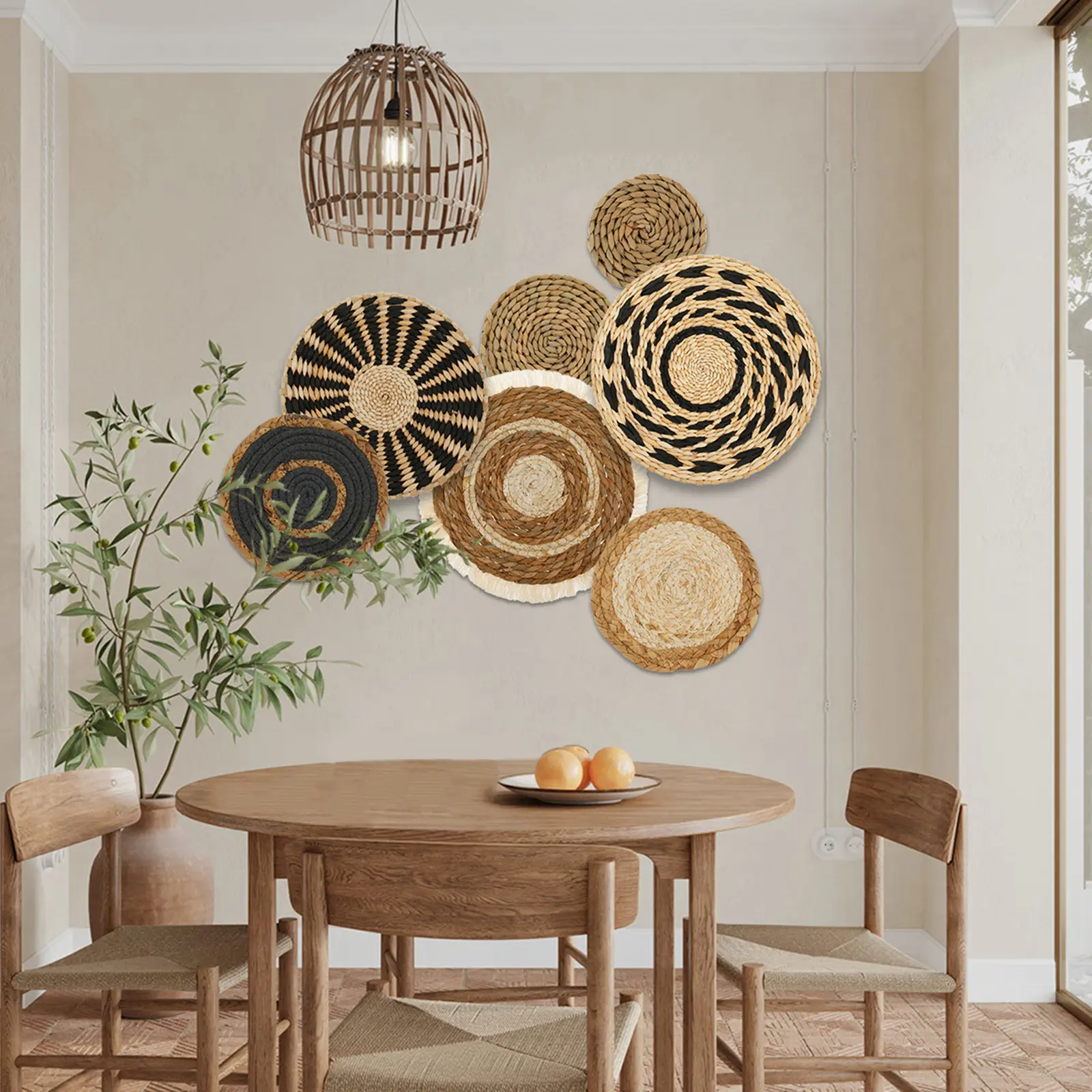 7-Pack Boho Woven Wall Basket Decor – Handmade Seagrass & Rattan Wall Art