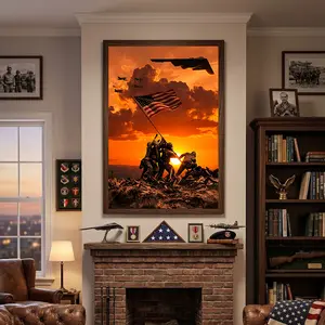 Iwo Jima Flag Raising Poster [NO FRAME] , USMC Semper Fi Veteran Patriot Wall Art, American Military Canvas Print, MAKE IN USA (No Frame)