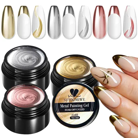 3D Charms Gel Nail Polish Kit - Chrome Effect, Gold Silver Rose Metallic Pigment Gels, Reflective Mirror Bling Glossy Shine, Soak-Off Formula, UV/LED Curing, Nail Care Cosmetic for Adult Home DIY Manicure (Aesthetic Art Decoration, Full Coverage)