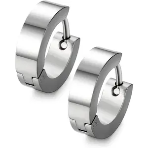 FLORIDECO 1 Pairs Stainless Steel Black Unique Small Hoop Earrings for Men Huggie Earrings Daily Ear Gauges