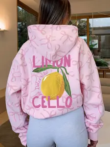 Women's Hooded Sweatshirt, Fashion Trendy Streetwear, Casual Vintage Youth Holiday Simple Campus Natural Comfort Artistic Versatile Lemon Print