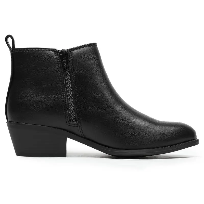 Women's Classic Chelsea Ankle Boots, Plain PU Leather Round Toe Footwear with Side Zip and Comfortable Low Chunky Heels for Casual Wear, Comfortable Heels, Walking Shoes, Boot Heels