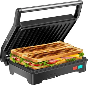 Press Grill, 1000W Sandwich Maker with Non-Stick Coated Plates, Opens 180 Degrees for Any Size of , 3-in-1 Sandwich Press Electric Grill, Stainless Steel Surface and Removable Drip Tray