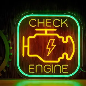 Check Engine Neon Light Sign, LED Garage Sign for Car Room Decor, Best Gift for Dad and Car Enthusiasts, Man Cave Decoration