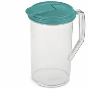 2qt Round Pitcher with Teal Lid and Durable Handle for Easy Pouring