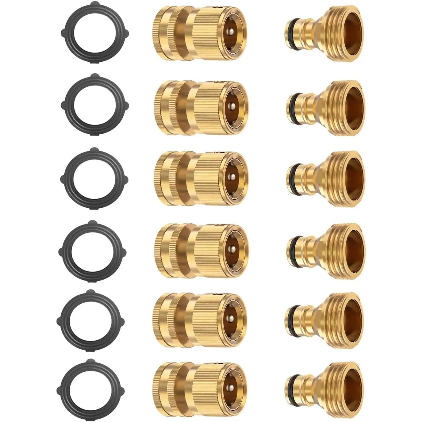 3/4 in Solid Brass Metal Garden Hose Adapter Set - Leak-Free Male-Female Water Connectors, Threaded Fittings for Outdoor Garden Plumbing Drain Pipes, Easy-Connect Attachment