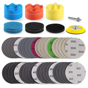 Car headlight restoration kit, 3 Inch car polishing sanding discs kit, 3 in sandpaper grit 320-5000 headlights sanding sheets with 1/4” shank backing, Buffing sponge pads For Drill, 52 PCS