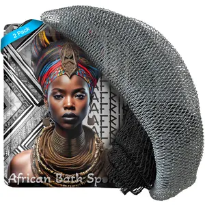 AFRIKI African Net Sponge – Exfoliating Body Scrubber, Black Owned & Rooted in Africa, All Skin Types | 45 in Long (Black & Slate)
