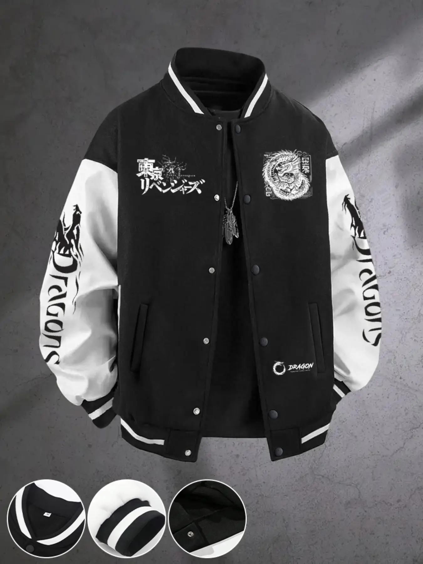 Men's Fall & Winter Baseball Jacket, Tokyo Dragon Print Design, Perfect Gift for Boyfriend, Casual Fitted Style