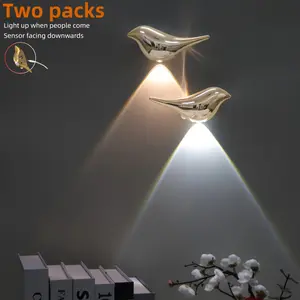 2 Pack Motion Sensor Night Light Gold Bird Shape Indoor Wall Sconce Rechargeable Long Battery Life Wireless Magnetic Mount for Living Room Entryway Bedroom Hallway Stairs Bathroom