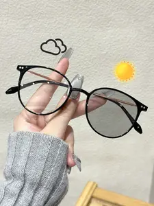 Unisex Small Frame Classic Oval Fashion Stylish Eyeglass Color-Changing Glasses, Casual Daily Wear, Office Reading, Outdoor Activities, Vacation Accessories