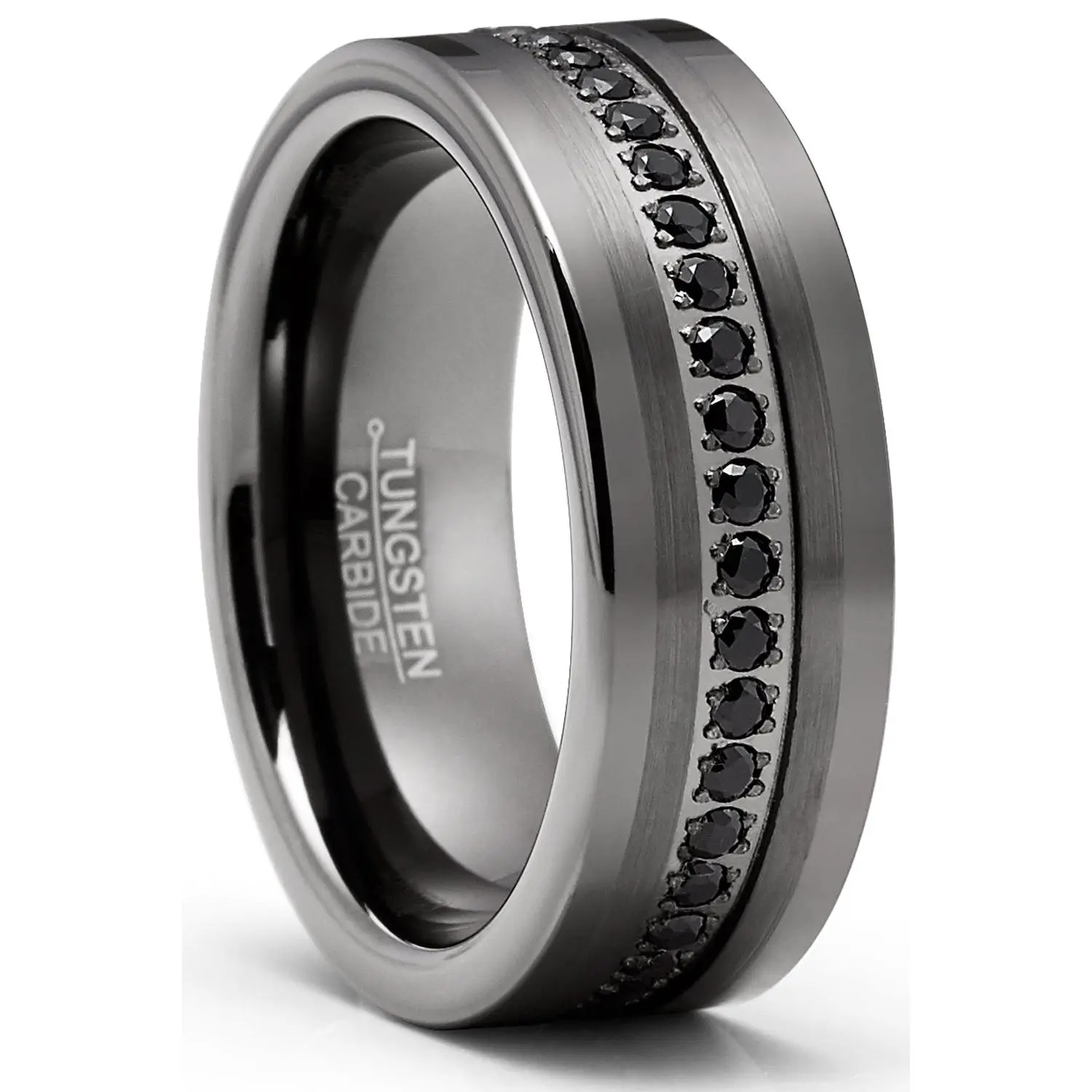 Men's Tungsten Wedding Band Eternity Ring Gunmetal Cubic Zirconia Comfort-Fit 8MM Men's Tungsten Wedding Band Eternity Ring Gunmetal Cubic Zirconia Comfort-Fit 8MM