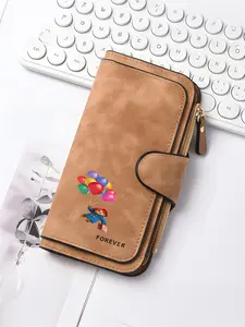 Long wallet with Paddington Bear balloon pattern fashion card holder, snap closure, zipper wallet, Durable Wallet|Themed graphic wallet