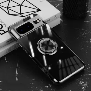  Compatible with For Pixel 10 Pro XL/10 Pro/9 Pro/8 Pro, Plated Magnetic Case with Ring Stand, Simple Business Clear Shockproof Protective Cover Hn4277-5