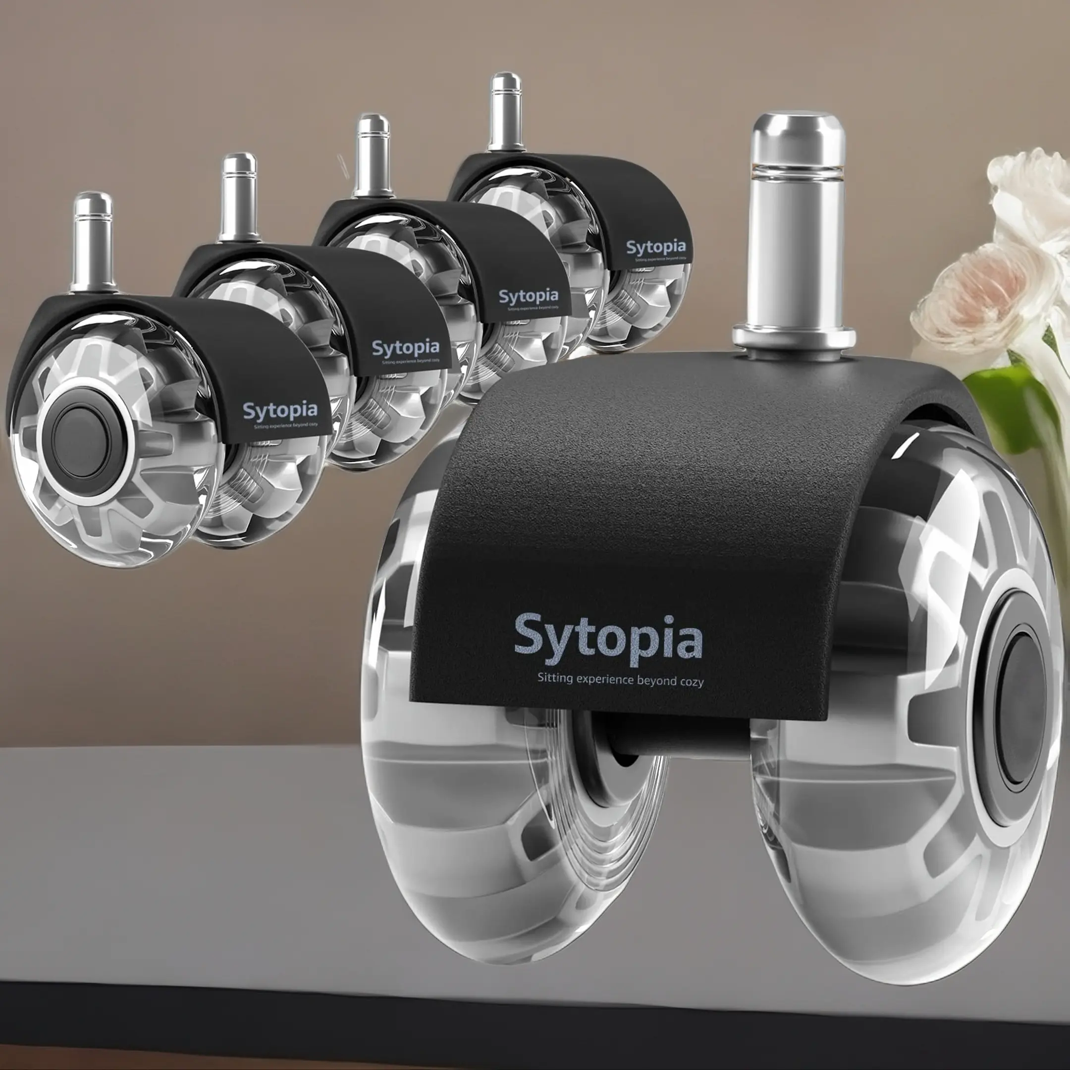 SYTOPIA Office Chair Swivel Wheels - Heavy-Duty Rubber Furniture Moving Wheels, 11x22mm Universal Casters, Safe for Hardwood & Carpet, Smooth, Quiet, Set of 5, Furniture Moving Wheel summerwins,summerwins