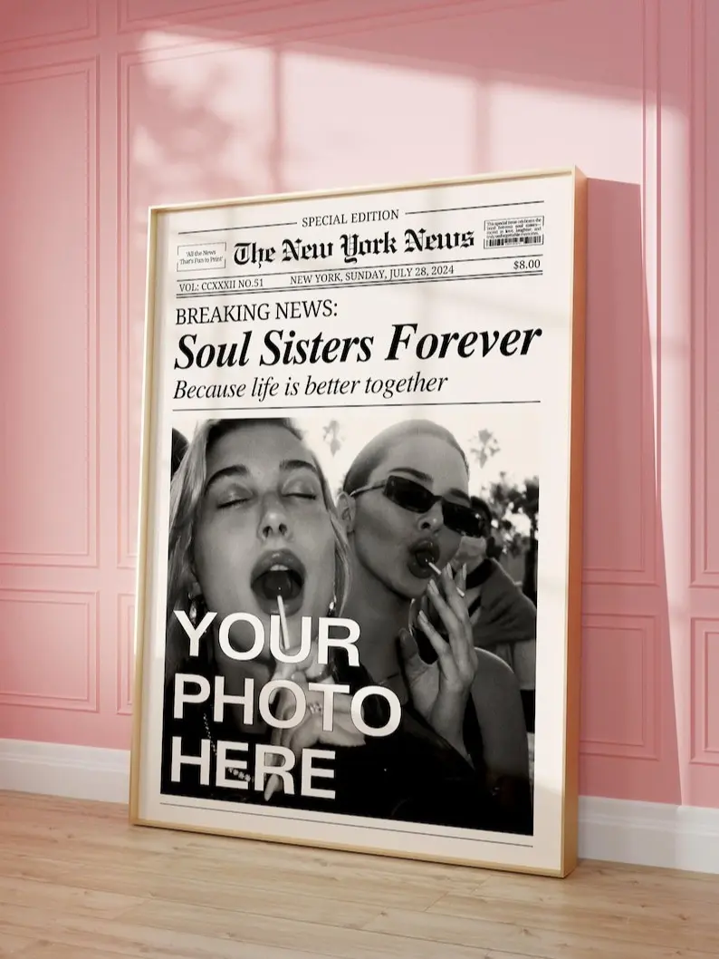 CUSTOM Newspaper Print, Personalized Best Friends Poster, Retro Bestie Birthday Gift, BFF Poster, Friendship Gift, Girl Dorm Room Decor Ornaments Photo