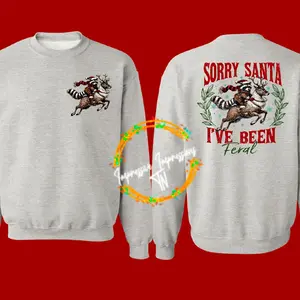 Sorry Santa I've Benn Feral Racoon Riding A Reindeer Crewneck Women's Sweatshirt Casual Wear  Tops Comfort  Womenswear Comfortable Long Sleeve