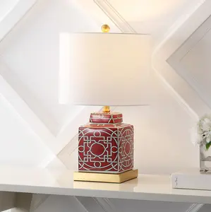 JONATHAN Y Catherine Modern Transitional Ceramic/Metal Square Ginger Jar LED Table Lamp , for bedroom, living room, foyer, hallways, dining room, dorms