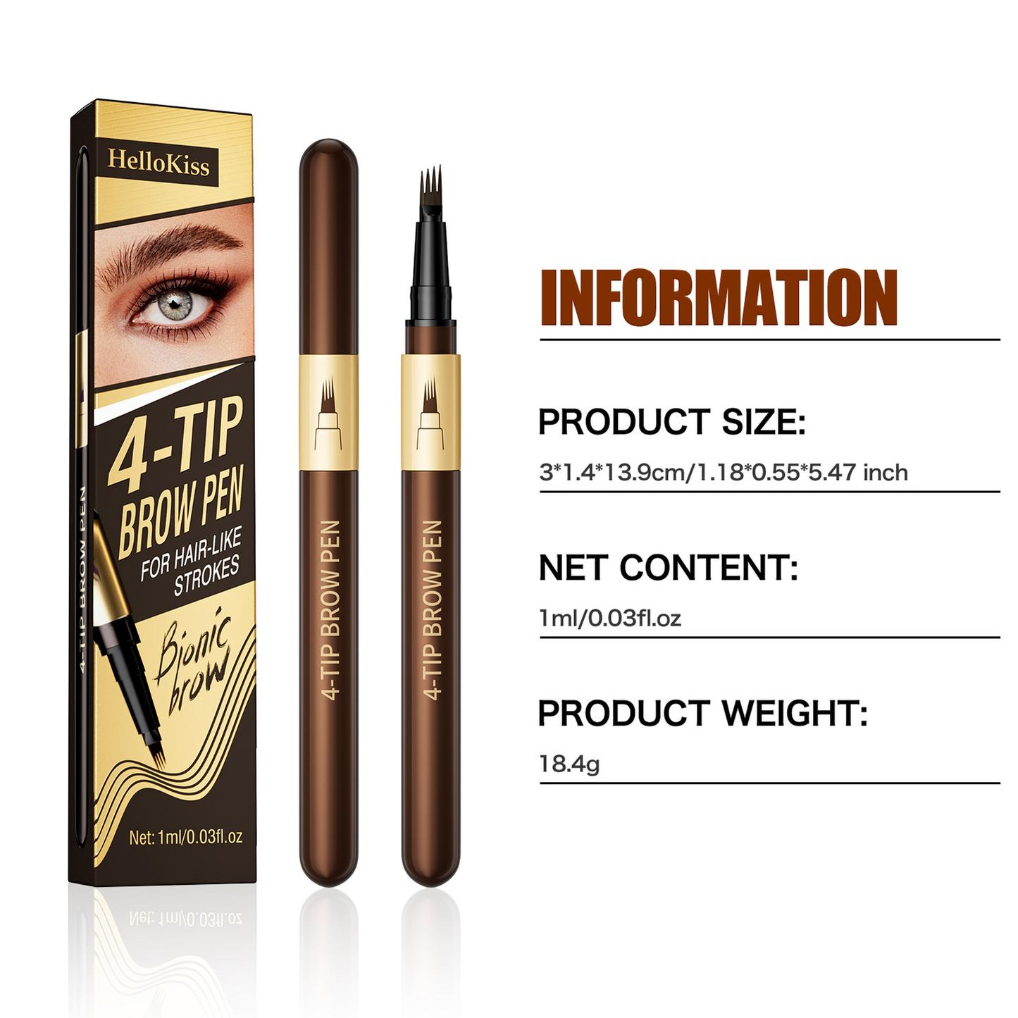 4 Tip Microblade Eyebrow Pen Waterproof, Hair Like Brow Pencil for Natural Feathered Brows, Long Lasting Smudge Resistant Makeup for Daily Wear, Work and Travel.
